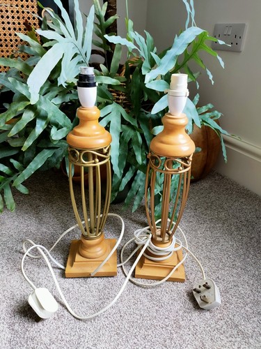 Gold metal bedside table lamp - bedside/table,