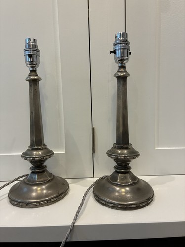 Pair pewter metal table lamp - pair,